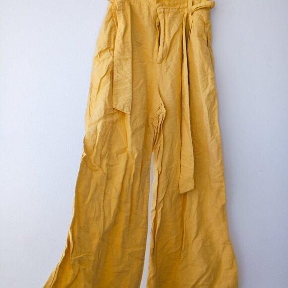 ZARA Basic High Waist Wide Leg Pants with Belt Yellow XS - Picture 1 of 5